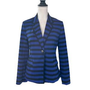 Ellen Tracy Co. Blazer Jacket size Small Royal Blue Black Stripe Stretch Career